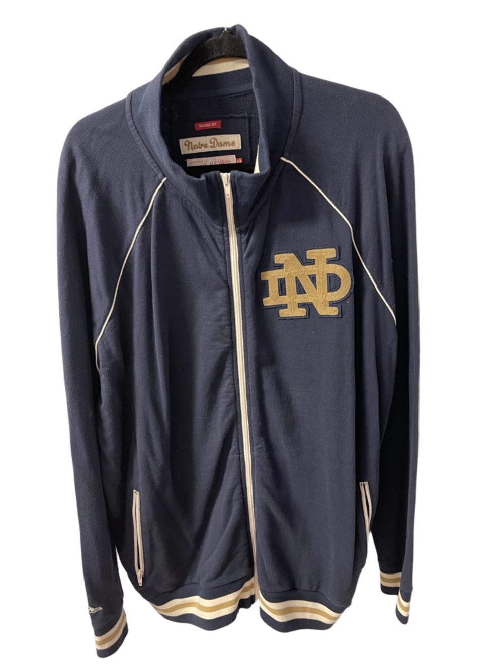 Mitchell & Ness Vintage Notre Dame Sweater Jacket Full Zip Navy Sz 3XL
